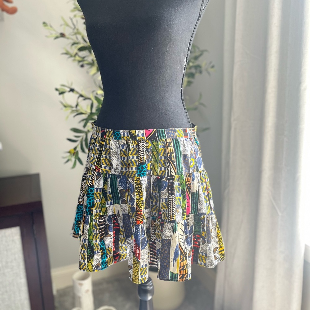 Burning Torch Blue Mini Skater Skirt Tiered Casual